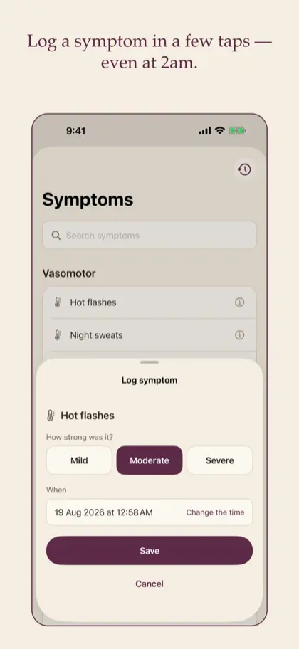 Logging a symptom and how strong it was.